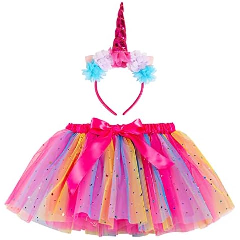 PHOGARY Falda de tutú con Capas de Arco Iris para niñas pequeñas Cover