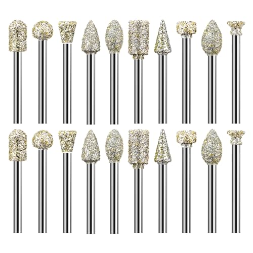 20 Piezas Fresas Diamante, Brocas para Molienda de Diamante Juego de Tallado de Piedra, Mini Brocas de Diamante Rectificadoras Diamantadas Rotatorio de Fresas para Molienda Pulido Grabado DIY