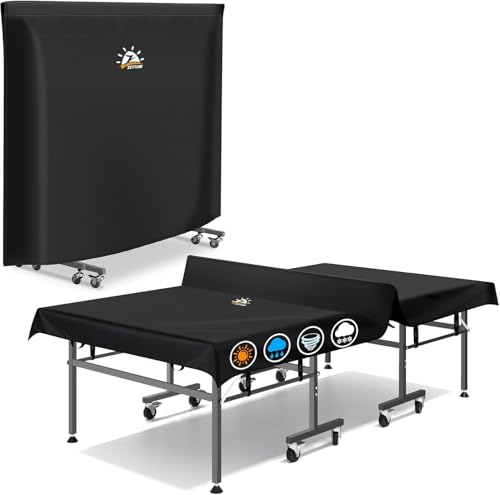 Zettum Housse de table de ping-pong 188 L x 155 cm 600D Oxford imperméable et protection résistante Compatible avec les tables pliantes et standard de...