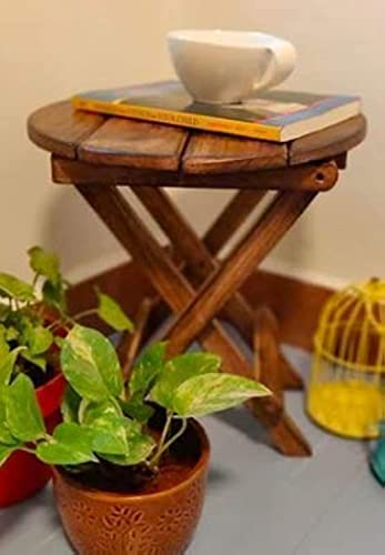 Beautiful Wooden Antique Folding Side Table (Brown)
