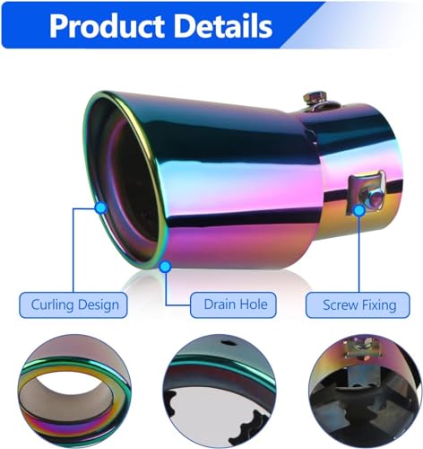 Image of Automaze Car Exhaust Tail Muffler Tip Show Pipe 60mm, Curved Oval, Stainless Steel (Multicolor)