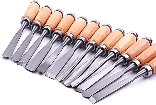 OITTo Juego de 12 Piezas de Herramientas de cincel de Mano para Tallado de Madera, Herramientas de torneado de Madera, Herramientas de Tallado, gubias Profesionales, con Almacenamiento de Madera
