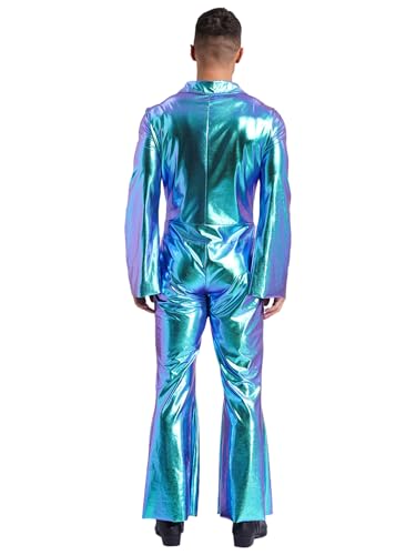 Mens Shiny Metallic Disco Party Jumpsuit Full Body Bodysuit Flare Pants Bell-bottoms Hippie Rompers2