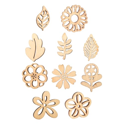 Adornos silhuetas flores e folhas - madeira natural - 30 peças - de 2,4 a 3,1 cm - decoração, folhagem, primavera