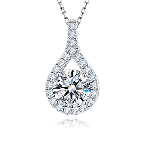 SecreTalk 1-5CT Moissanite Pendant Necklace for Women, Wedding Gift 925 Sterling Silver Necklace for Wife Mother Her