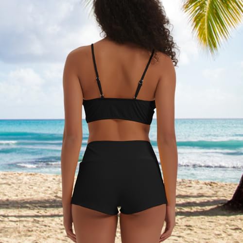 meioro Maillots de Bain uni pour Femme Bikini Short noué sur Le Devant Ensembles Maillots Deux pièces Femme Swimwear athlétiques Maillot de Bain Taille Haute Beachwear – vue 4