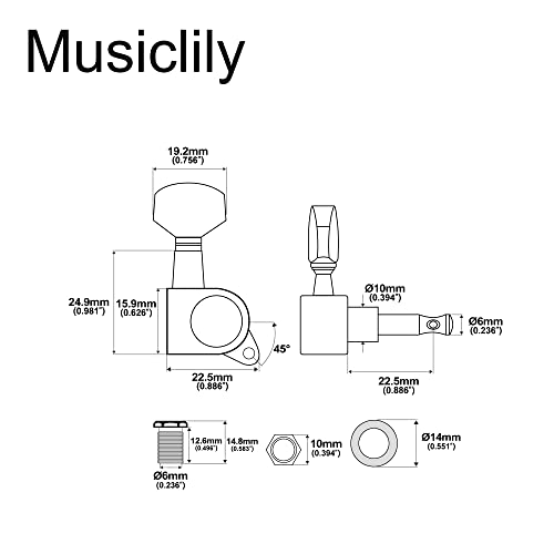 Musiclily Pro Mécaniques 6 en ligne Scellée pour Guitare électrique Fender Stratocaster Telecaster, Noir - Les Beatles, Paul McCartney, John Lennon, RIngo Starr, George Harrison Musiclily Pro Mécaniques 6 en ligne Scellée pour Guitare électrique Fender Stratocaster Telecaster, Noir – Image 3