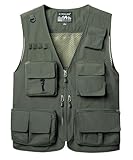 KTWOLEN Hombres Chaleco de Pesca Secado Rápido Malla Respirable Ligero Chaleco con Multibolsillos para Pesca Fotografía Caza Cámping Viajes, Ejército Verde, 4XL