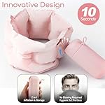 Inflatable Travel Neck Pillow, U-Shape, Dark Gray Nylon, Portable for Airplane, Train, Car, Office Use, Adult Size (Pink) - Image 3