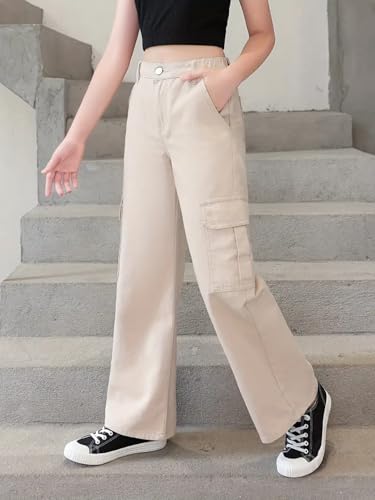 Image of ADBUCKS Stretchable High Rise Cargo Style Wide Leg Jeans for Girls II Girls Jeans