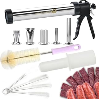 WILDDIGIT Professional Beef Jerky Gun Kits, Stainless Steel Jerky Maker, Jerky Cannon, Meat Gun with 5 Stainless Nozzles and 5 Brushes