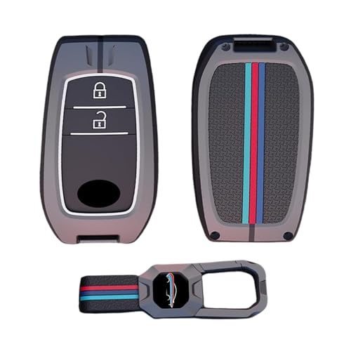 Image of KINGSWAY Toyota Car Key Cover and Keychain Perfect Shape and Compatible with 2 Buttons Smart Key of All Toyota Cars, Remote Key Shell, Key Case, Car Key Chain Cover, 360 Protection, Gunmetal Grey