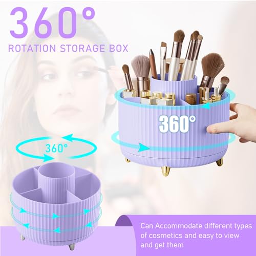 Image of Diesisa Makeup Brush Holder Organizer,360 Rotating Makeup Brush Organizer,5 Slot Make up Brushes Cup for Cosmetics, Nail Polish, Art Supply, Bathroom Vanity Desktop Organizer - Purple