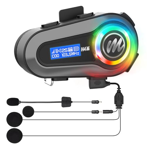 Moman Motorcycle Helmet Headset, H4M with 【LCD Screen & 6 EQ Sound】 Motorbike Helmet Speaker...