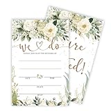 Bridal Shower Invitation Card (4'x6') - Set Of 25 Wedding Invitations With Envelope - Floral White & Green Watercolor Flowers Invites For Bridal Shower Party - We Do Engagement Party Supplies - A01