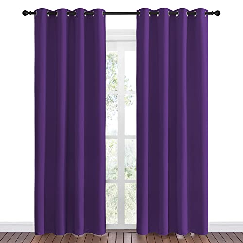 Image of NICETOWN Purple Blackout Curtains 86 inches Long, Niose Reducing and Thermal Insulated Room Darkening Curtains for Girls Bedroom Living Room Window Decoration (55 inches Wide, 2 Panels)