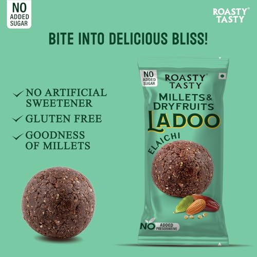 Image of Roasty Tasty Elaichi- Millets & Dryfruits Ladoo | Energy Bar Replacement | No Added Sugar | No Artificial Flavor | Healthy Snacks | Rich in Proteins | Dry Fruits, Seeds & Nuts Mithai | 5 Pcs -40g each