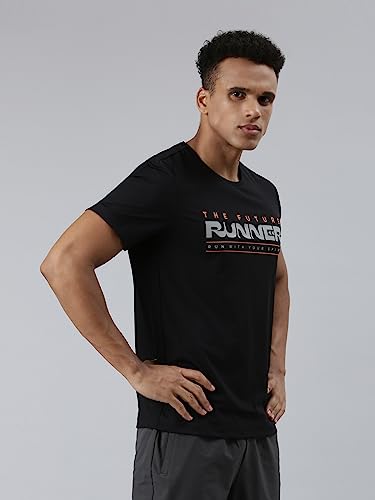 Image of XTEP Cool Technology (Superior Heat Dissipation Technology), Cool Family (Innovative Silky Material), Skin Friendly, Elastic Running T-Shirt for Men (Black)