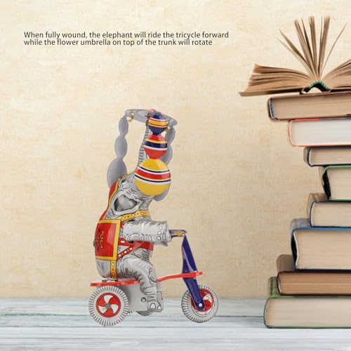 Elefante Movido a Relógio Em Brinquedo de Lata Triciclo, Brinquedo Vintage de Equitação Com Acabamen