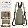SUIKIHUM Canvas Sling Bag for Women Men, Crossbody Backpack Vintage, Shoulder Bag W/Leather Accents for Outdoor Cycling Hiking Travel, Army Green #5