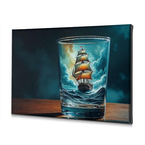 Tableau voilier tempête dans verre déco murale mer toile 30x40