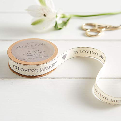ANGEL & DOVE 'in Loving Memory' Cotton Ribbon (5m / 5.4yds) - for Funeral Flowers, Favours, Stationery, Sympathy Gifts