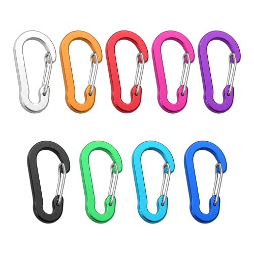 Aluminium Mousqueton Mousqueton Porte Clé Mousquetons Mini Mousqueton D'alliage Porte-clés Aluminium Mousqueton Petit D Anneau Mousqueton pour Camping Pêche Randonnée Ou Voyage(9 Pièces) Cover