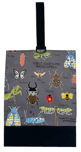 miwaki 上履き入れ シューズケース 靴袋 男の子 手提げ 小学校 幼稚園 保育園 日本製 手作り お名前タグ付き モチーフ グレー クワガタ カブトムシ カマキリ 昆虫 GRY bag13