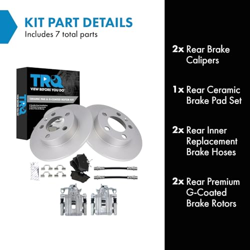 Image of TRQ Rear Brake Pad and Rotor Set Ceramic G Coated Solid Rotors Calipers | For 2000-2002 2006 Audi TT TT Quattro 1999-2004 Volkswagen Jetta