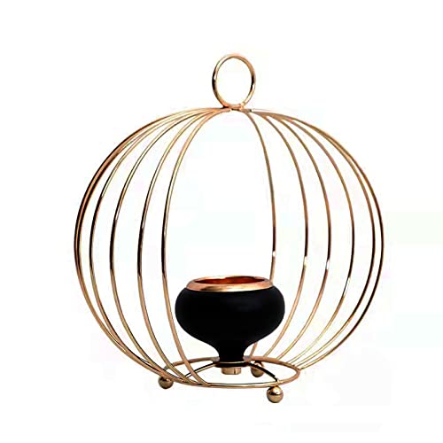 LHGOGO Bougeoir de Forme Ronde à 6 Fils Chandelier Doré en Métal Lanterne , Tables Décor Candélabre pour Noël Cadeau d'anniversaire Décor à La Maison (22X24cm ) Cover