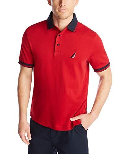 Nautica Men s Short Sleeve 100% Cotton Tipped Polo Shirt, Red, Medium