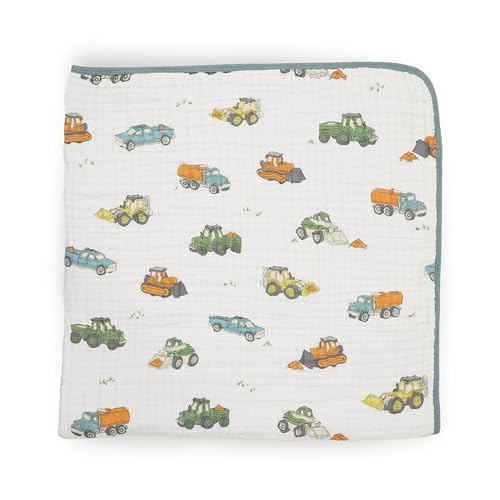 Image of Little Unicorn Muslin Quilt Blanket | 100% Cotton Soft Multi-Layered Muslin Fabric | Toddler & Baby Blanket | 47 inchx47 inch | for Nursery, Crib, Shower Gifts (Work Trucks)