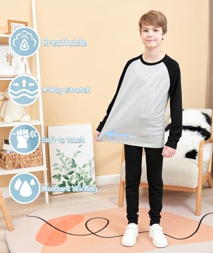 HIBETY Boy's 3 Pack Fleece Lined Long Sleeve Sweatshirts, UPF 50+ Sun Protection Athletic Shirts for Kids3