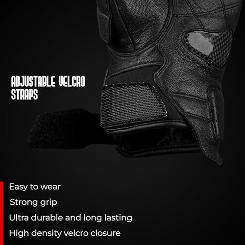 Image of J.A.G. Leather Motorcycle Gloves for Men - Carbon Fiber Knuckle Protection, Motorbike Powersports, Dirt Bike, Touchscreen Gloves for Men and Women, Guantes para Moto.