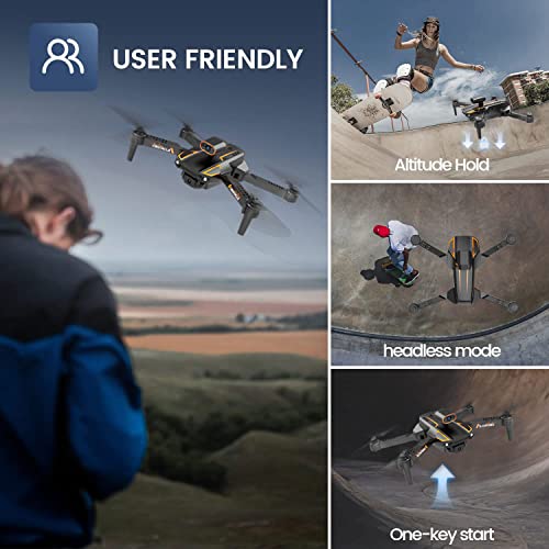 Songlinlxs S91 Foldable Fpv Drone With 1080P Wifi Camera For Adult Beginners And Kid,Waypoints,3D Flip,Auto Hover, Gravity Sensor, Gesture Control,Headless Mode,3Modular Batteries And Carrying Case，Black #TOP2