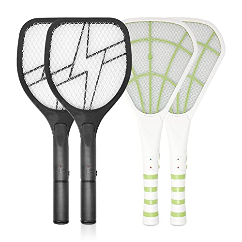 Eliminate Pests with Our Electric Fly Swatter (4PK) Bundle, (3600 Volt) USB Rechargeable Electric Racket and (2AA) Battery Mosquito Zapper for Home and Outdoor Flying Insect Control (White-Green)
