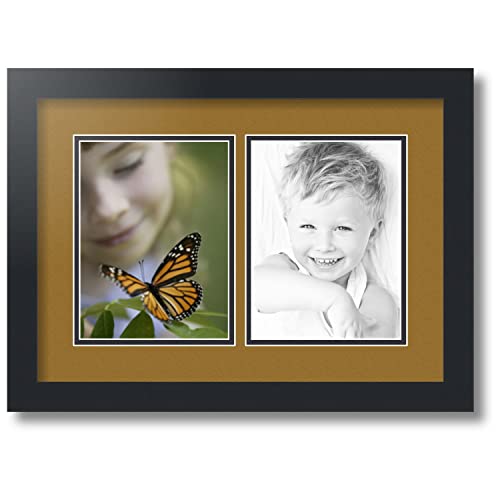 ArtToFrames Collage Photo Frame Double Mat with 2-6x8 inch Openings with Black Frame and El Dorado Top Mat