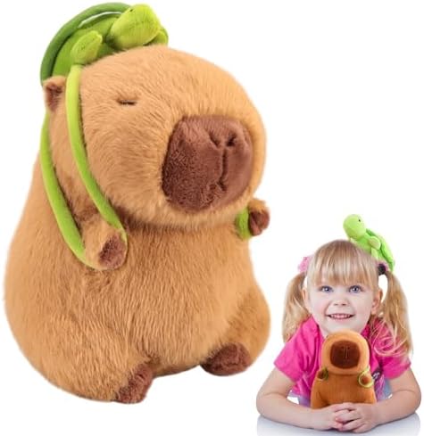 Emoin Capybara Plush Toy With Turtle Backpack - 9 Inch Soft Brown Stuffed Animal Doll Pillow - Kawaii Capybara Gifts for Baby Boys Girls