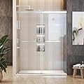 BATHWILLER 44"-48" W x 76" H Double Sliding Shower Door, 5/16" (8mm) Clear Tempered Glass Frameless Shower Door with Nano Easy Clean Coating, Stainless Steel Hardware, Soft Close, Chrome