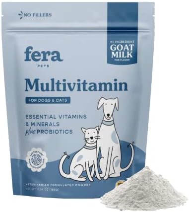 Fera Pets Multivitamin Goat Milk Cat & Dog Food Topper – Cat & Dog Multivitamin with Probiotics and Essential Vitamins & Minerals – 60 Servings