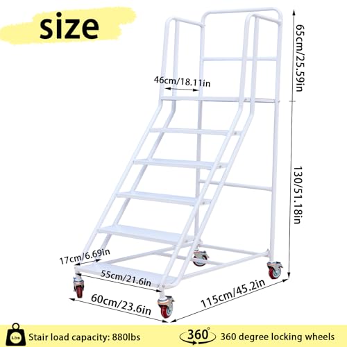 Scala mobile a 4 gradini con ruote, antiscivolo, industriale, per magazzini, garage, biblioteca