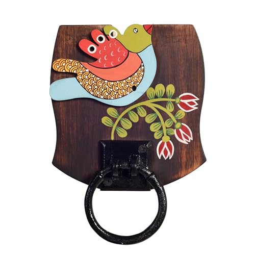 Image of Aakriti Art Creations Floral Art Wooden & Metal Towel Holder | Maina Bath Handcrafted | Matte Finish Multicolor Wall Mounted Holder for Bath & Wash Area