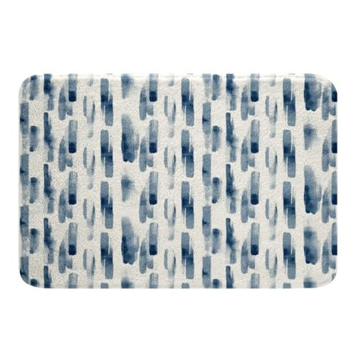 Homewish Tapetes de baño a rayas azul marino de 20 x 32 pulgadas, tapetes abstractos modernos para decoración de adolescentes, alfombra de baño antideslizante con pintura de tinta, tapete de baño
