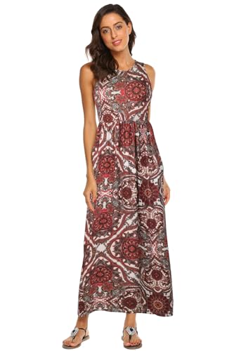 Image of Hount Women's Summer Sleeveless Striped Flowy Casual Long Maxi Dress with Pockets