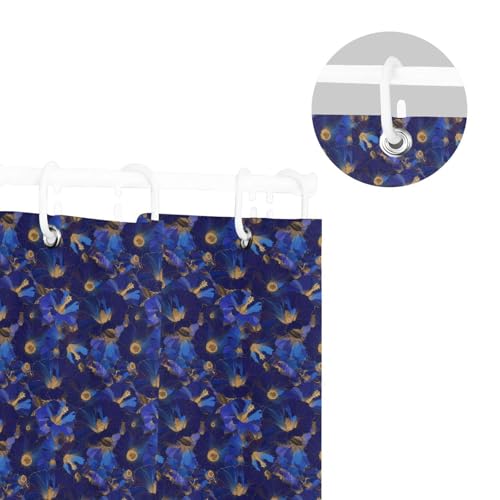 Rideau de douche imperméable avec crochets rideau lavable fleurs indigo - 6