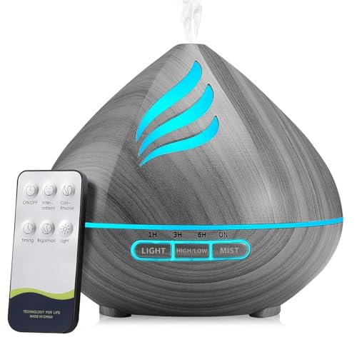 Essential Oil Scent Diffuser: 500ML Aroma Diffuser with Remote Control, Large Fragrance Aromatherapy Diffuser, Mist Humidifier with 14 Colors LED Lights and Auto-Off - Coffee Brown