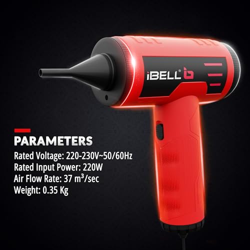 Image of iBELL AD20-10 High Efficiency Compressed Air Duster with 220W Brushless Motor,20000-105000 RPM,3M Cord,Lightweight,Portable Air Blower for PC Electronics Car Inflatables, Grille Protection.