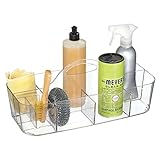 mDesign Plastic Portable Storage Organizer Caddy Tote, Divided Bin, Handle for Bathroom, Kitchen Laundry/Utility Closet - Holds Cleaning Supplies, Window Cleaner, Dust Cloths - Large - Clear