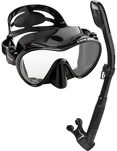Cressi Scuba Diving Snorkeling Freediving Mask Snorkel Combo, All Black, Model: CRSFMSS-PP H