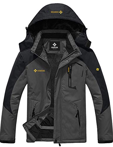 GEMYSE Men's Mountain Waterproof Ski Snow Jacket Winter Windproof Rain Jacket (Iron Grey,Large)
